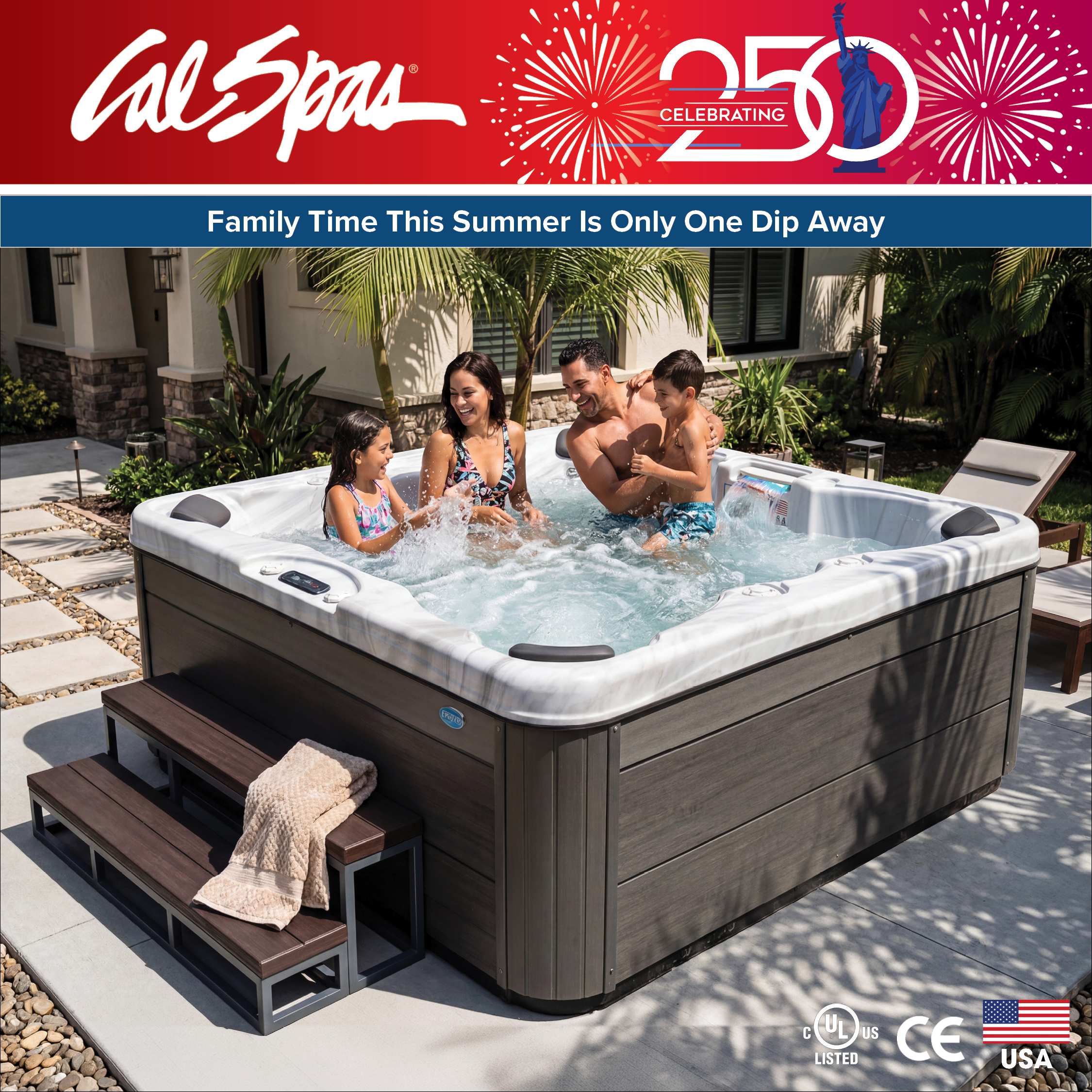 Calspas hot tub being used in a family setting - Garden Grove